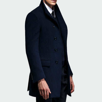 Men’s Winter Merino Wool Blend Coat with High Collar