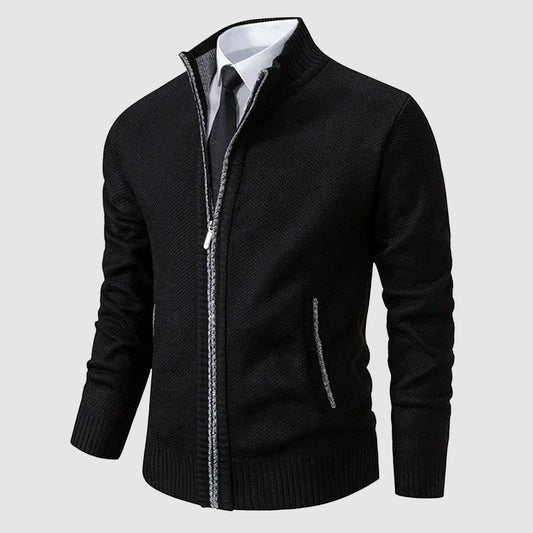 Men’s Full-Zip Knit Cardigan with Stand Collar and Pockets
