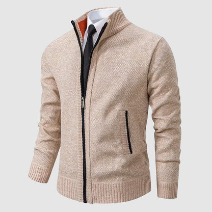 Men’s Full-Zip Knit Cardigan with Stand Collar and Pockets