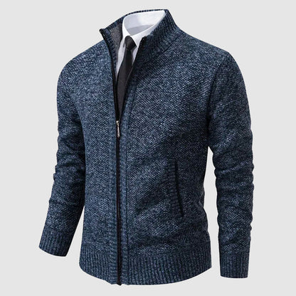 Men’s Full-Zip Knit Cardigan with Stand Collar and Pockets