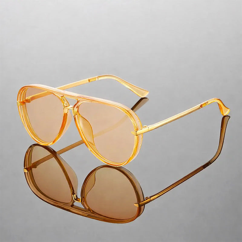 Oversized Aviator Frame Sunglasses with Tinted Lenses