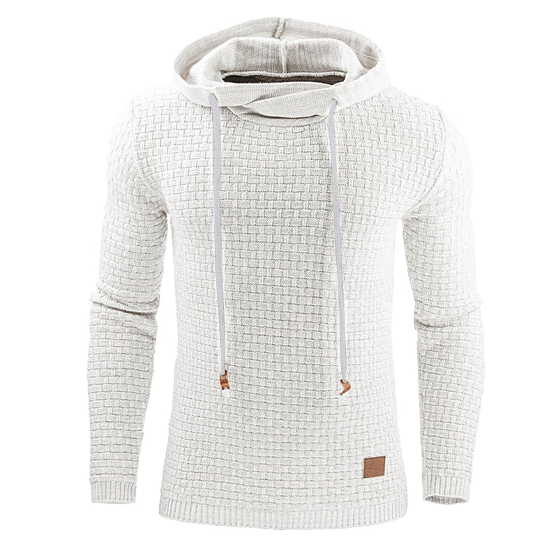 Waffle-Knit Winter Hoodie for Men with Drawstrings