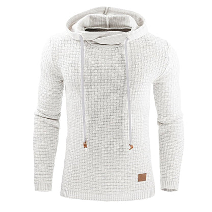 Waffle-Knit Winter Hoodie for Men with Drawstrings