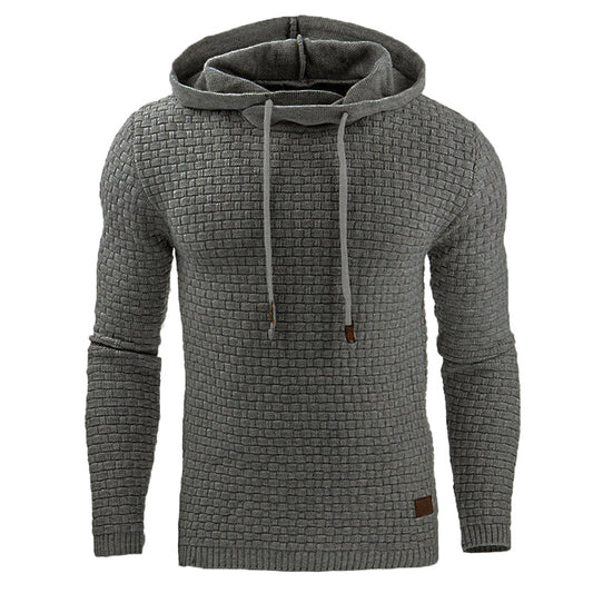Waffle-Knit Winter Hoodie for Men with Drawstrings