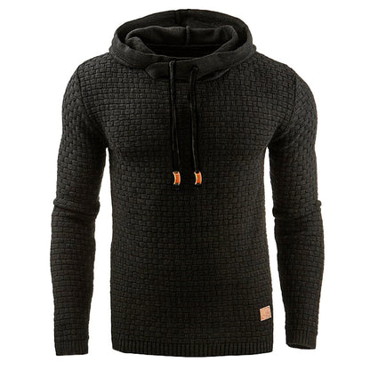 Waffle-Knit Winter Hoodie for Men with Drawstrings