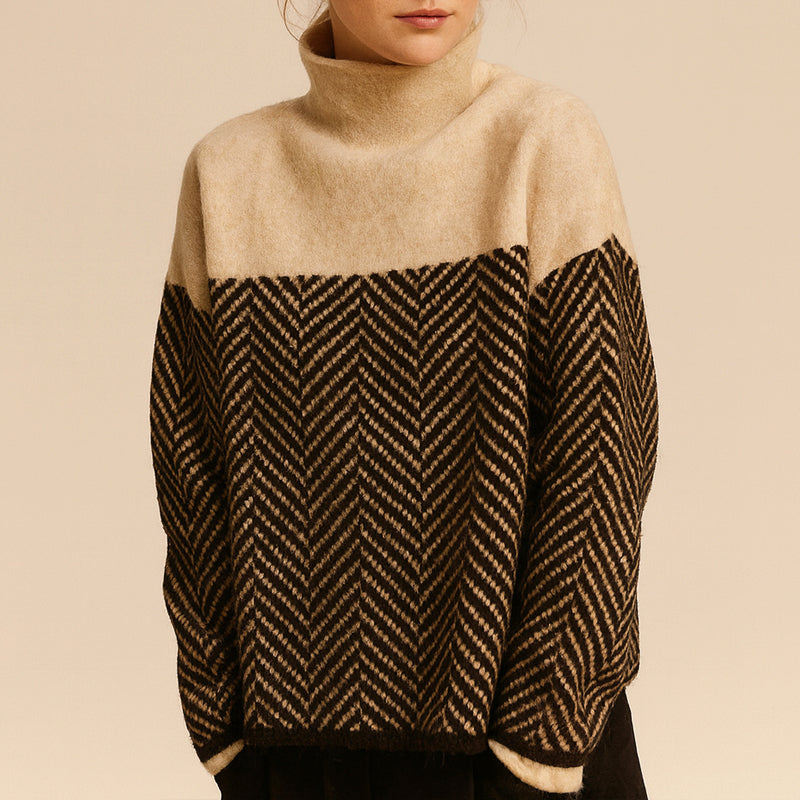 Women’s Chevron Pattern Oversized High-Neck Sweater