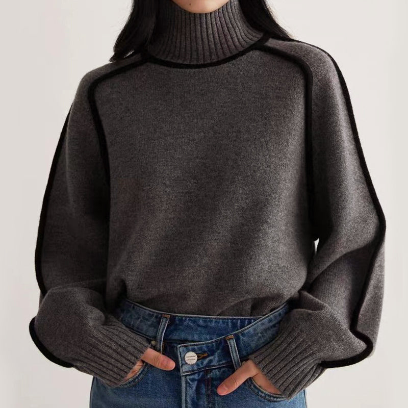 Women’s Contrast-Edge Turtleneck Knit Sweater