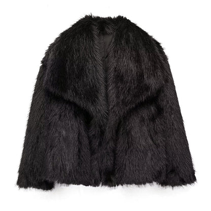 Women’s Cropped Faux Fur Coat with Oversized Collar