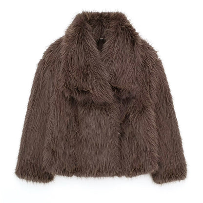 Women’s Cropped Faux Fur Coat with Oversized Collar