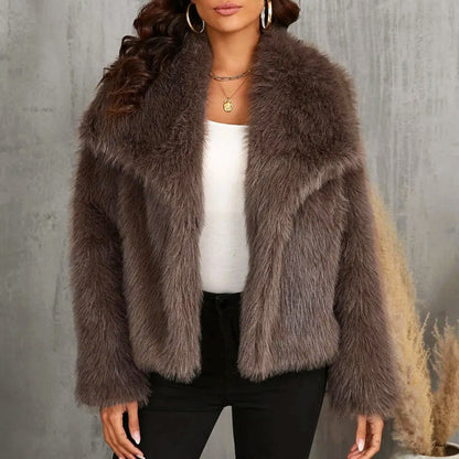 Women’s Cropped Faux Fur Coat with Oversized Collar