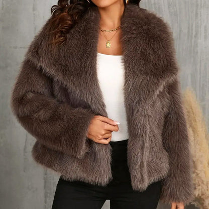 Women’s Cropped Faux Fur Coat with Oversized Collar