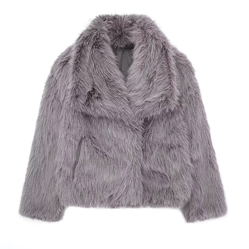 Women’s Cropped Faux Fur Coat with Oversized Collar