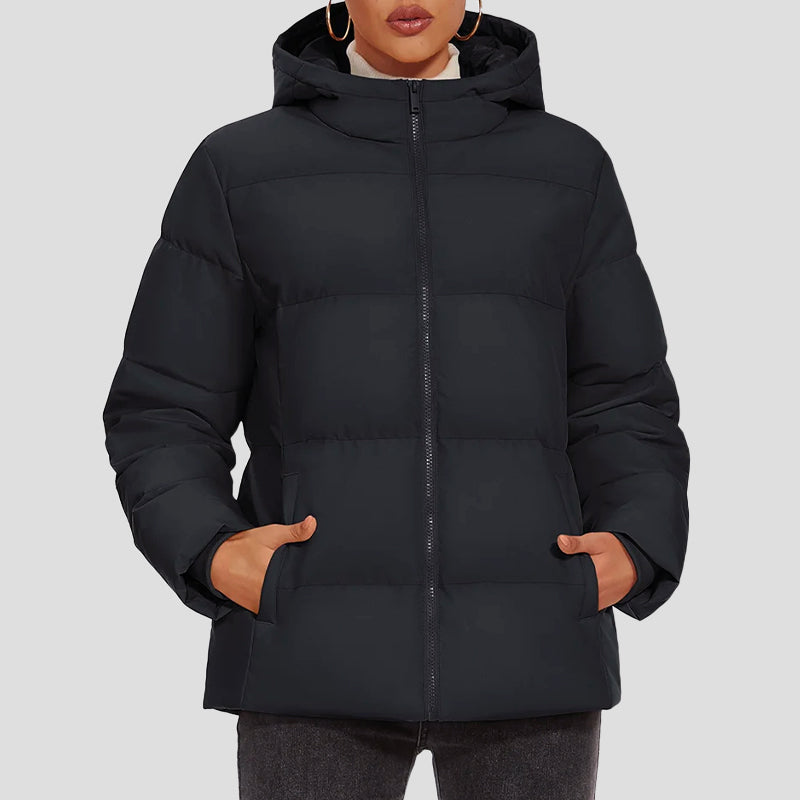 Women’s Down Puffer Jacket with Hood and Water-Resistant Shell