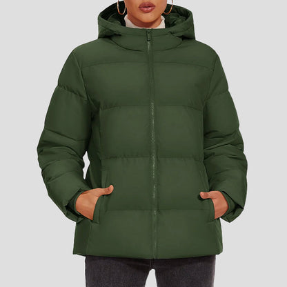 Women’s Down Puffer Jacket with Hood and Water-Resistant Shell