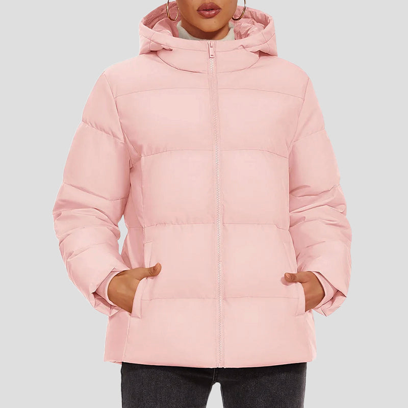 Women’s Down Puffer Jacket with Hood and Water-Resistant Shell