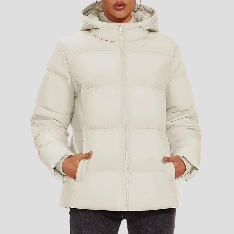 Women’s Down Puffer Jacket with Hood and Water-Resistant Shell