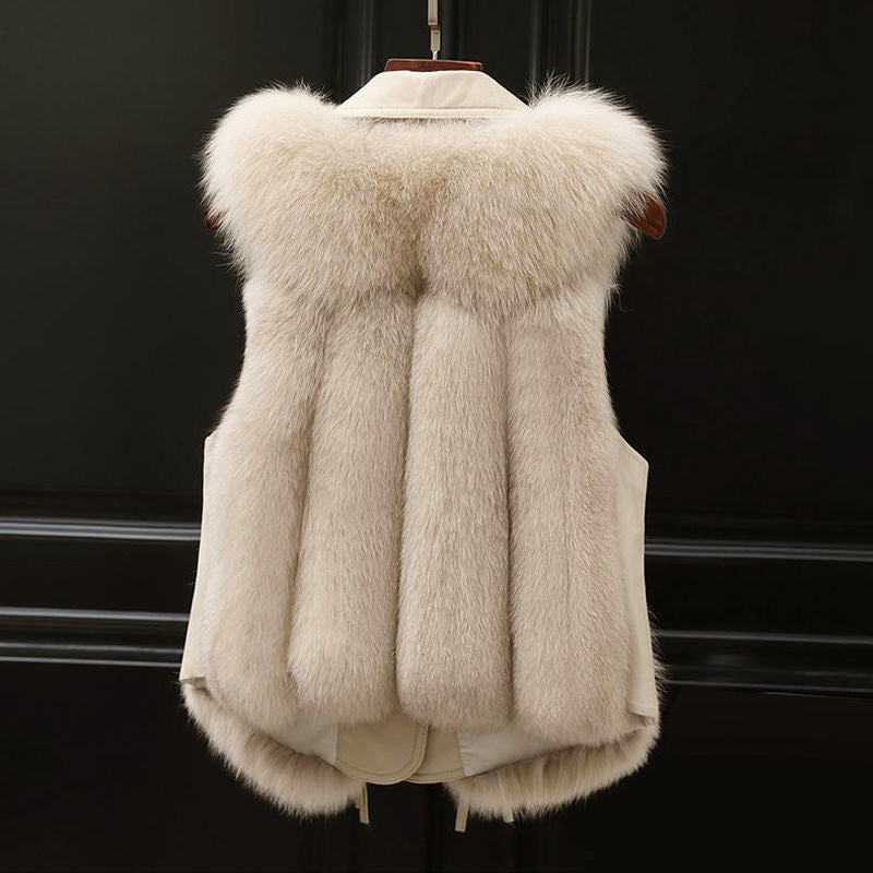 Women’s Faux Fur Vest with Belted Front and Lapel Collar