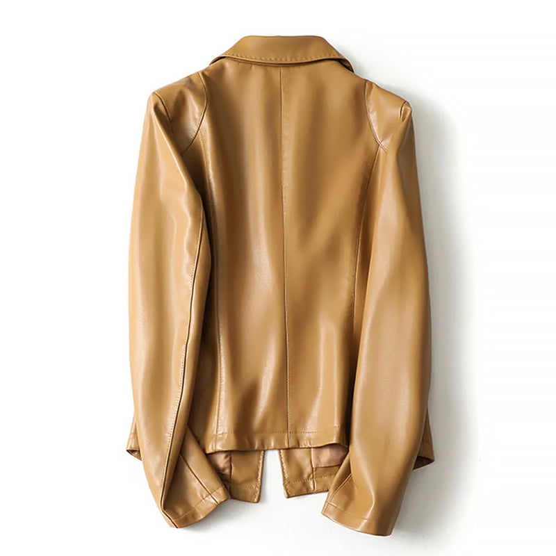 Women’s Genuine Leather Single-Breasted Blazer Jacket