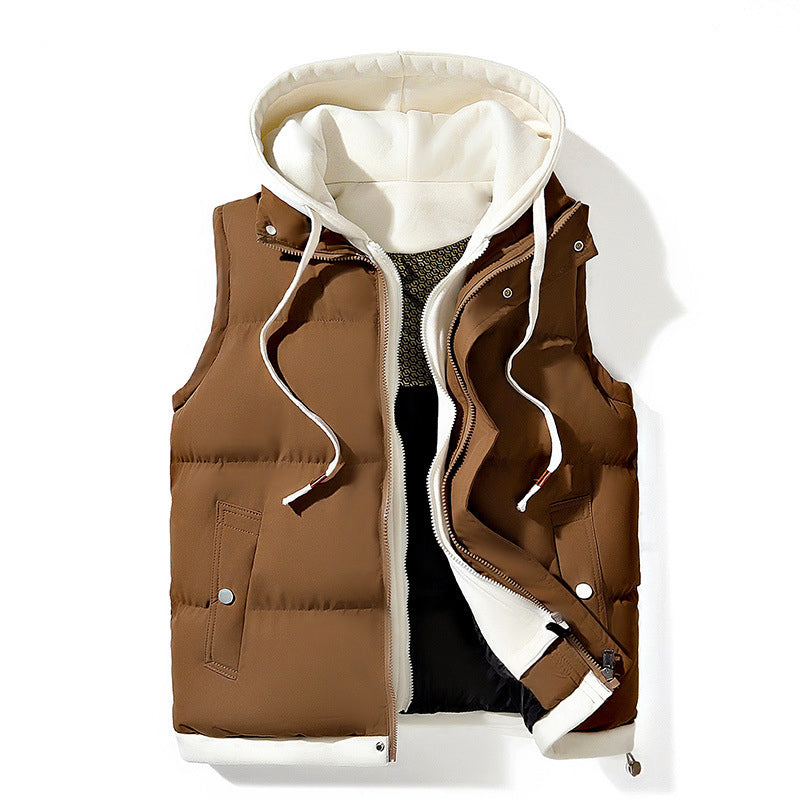 Women’s Padded Hooded Vest with Layered Style and Pockets
