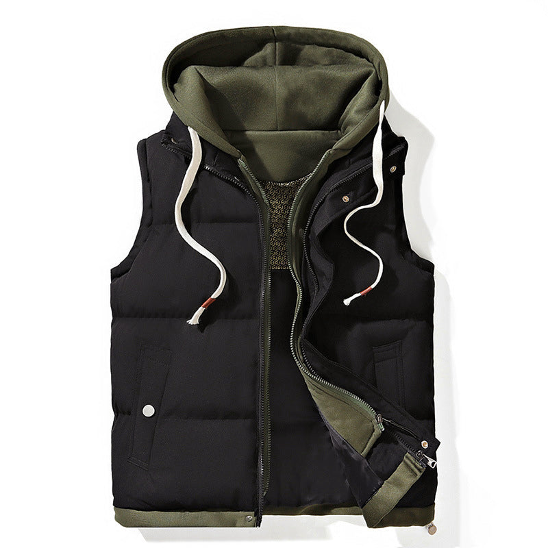 Women’s Padded Hooded Vest with Layered Style and Pockets