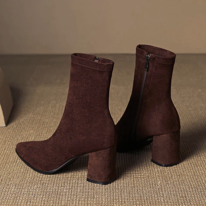 Women’s Suede Leather Ankle Boots with Block Heel
