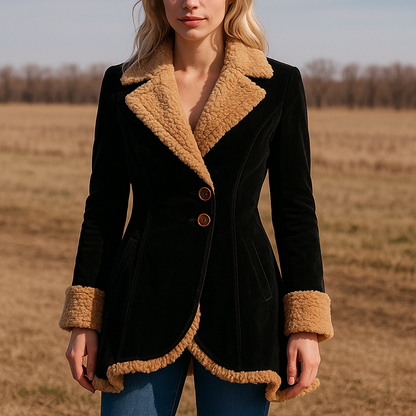 Women’s Tailored Faux Suede Coat with Faux Fur Edging
