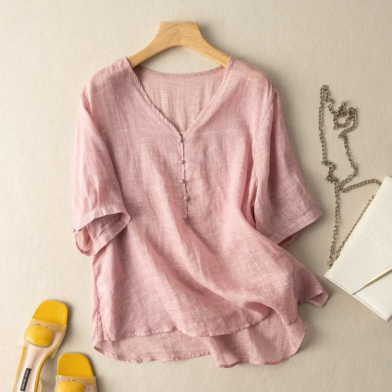 Ellie-Partout Provence Cotton-Linen Blouse