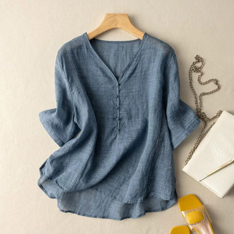 Ellie-Partout Provence Cotton-Linen Blouse