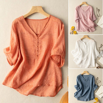 Ellie-Partout Provence Cotton-Linen Blouse